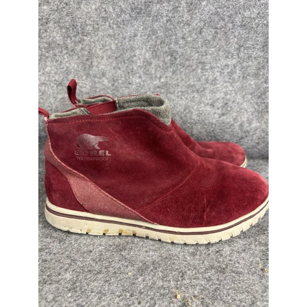 Sorel Boots Womens Size 6.5 Red‎ Suede Waterproof Ankle Pull On Booties Winter